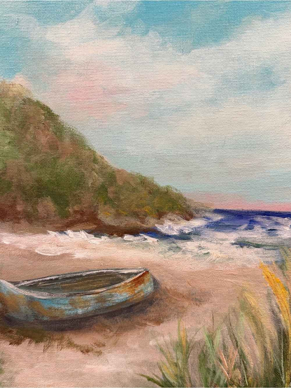 Hand paint it boat coastal Beach wall, decor, art canvas boat, lovers gift